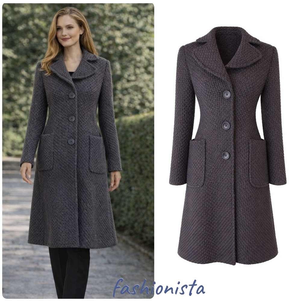 Alberta Ferretti Italian Wool Textured Coat – Tailored & Architectural Sz.6